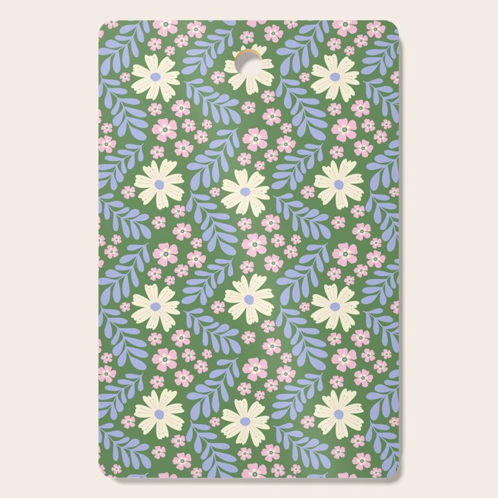 Whimsical Floral - Green, Blue, White and soft Pink Cutting Board Gallery Image 1