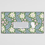 Whimsical Floral - Green, Blue, White and soft Pink Desk Mat Gallery Image 1