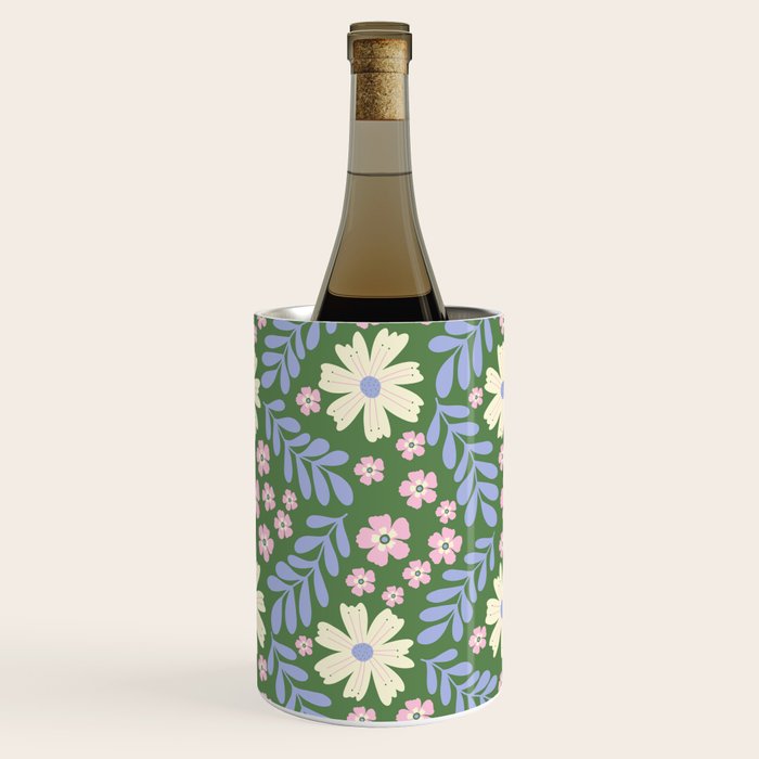 Whimsical Floral - Green, Blue, White and soft Pink Wine Chiller Gallery Image 3