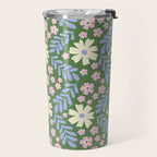 Whimsical Floral - Green, Blue, White and soft Pink Travel Mug Gallery Image 2