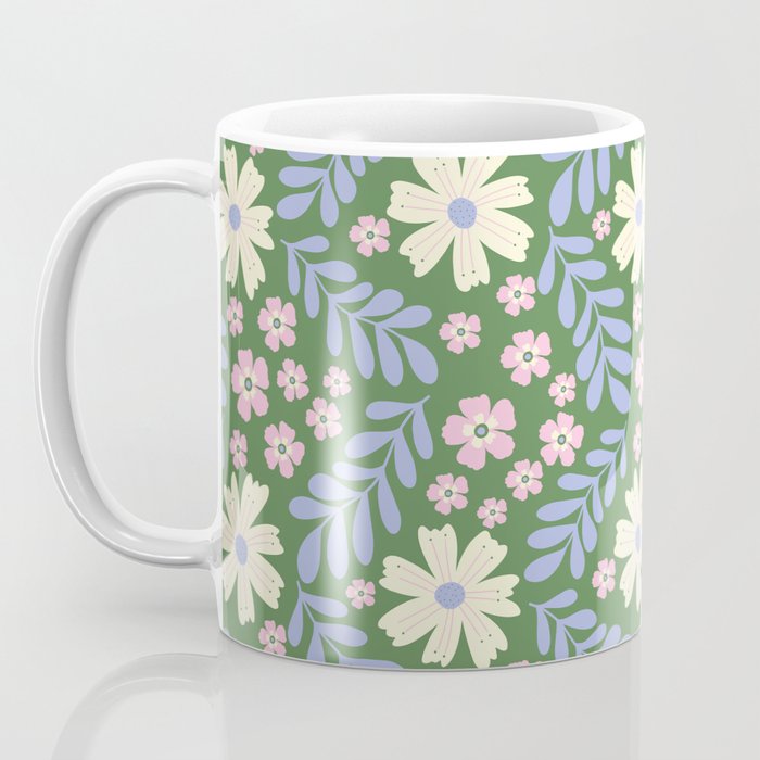 Whimsical Floral - Green, Blue, White and soft Pink Coffee Mug Gallery Image 3