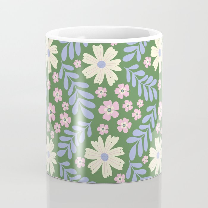 Whimsical Floral - Green, Blue, White and soft Pink Coffee Mug Gallery Image 4