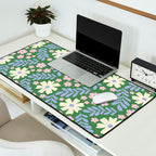 Whimsical Floral - Green, Blue, White and soft Pink Desk Mat Gallery Image 2