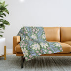 Whimsical Floral - Green, Blue, White and soft Pink Throw Blanket Gallery Image 1