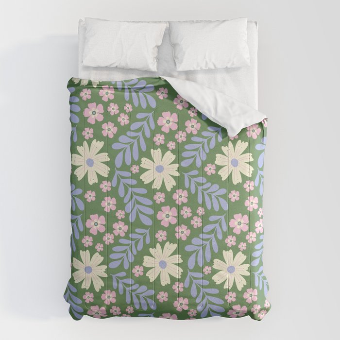 Whimsical Floral - Green, Blue, White and soft Pink Comforter Gallery Image 6