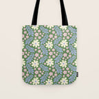 Whimsical Floral - Green, Blue, White and soft Pink Tote Bag Gallery Image 1