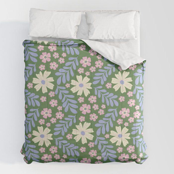 Whimsical Floral - Green, Blue, White and soft Pink Comforter Gallery Image 2