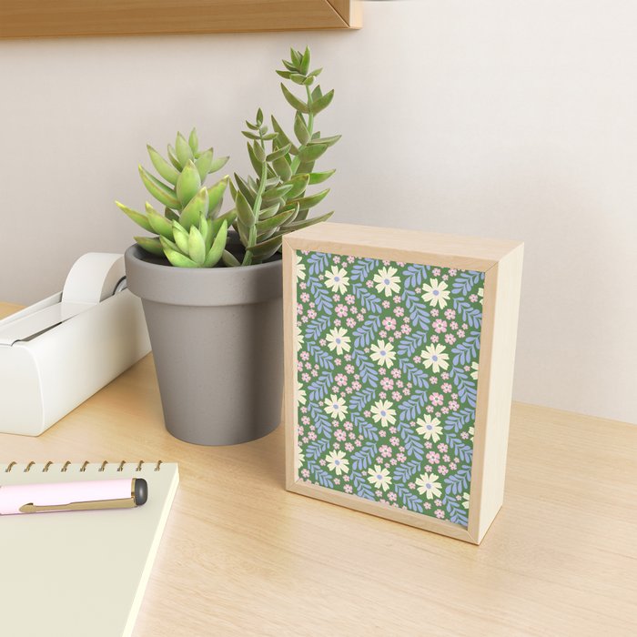 Whimsical Floral - Green, Blue, White and soft Pink Mini Art Print Gallery Image 2