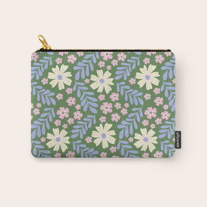 Whimsical Floral - Green, Blue, White and soft Pink Carry All Pouch Gallery Image 1