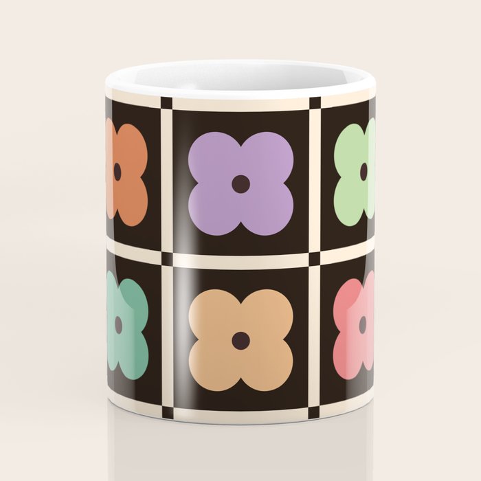 Colorful Flowers and Black & White Patchwork Gingham  Coffee Mug Gallery Image 4