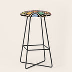 Colorful Flowers and Black & White Patchwork Gingham  Stool Gallery Image 1