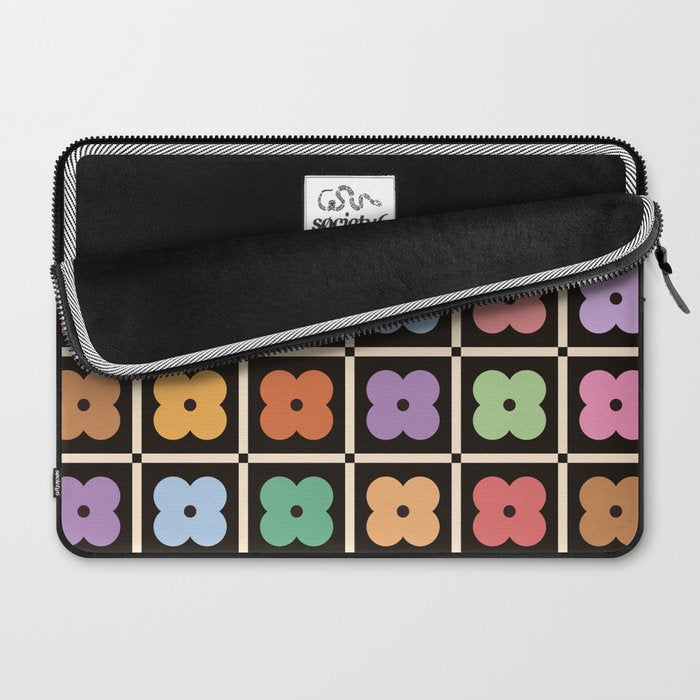 Colorful Flowers and Black & White Patchwork Gingham  Laptop Sleeve Gallery Image 2