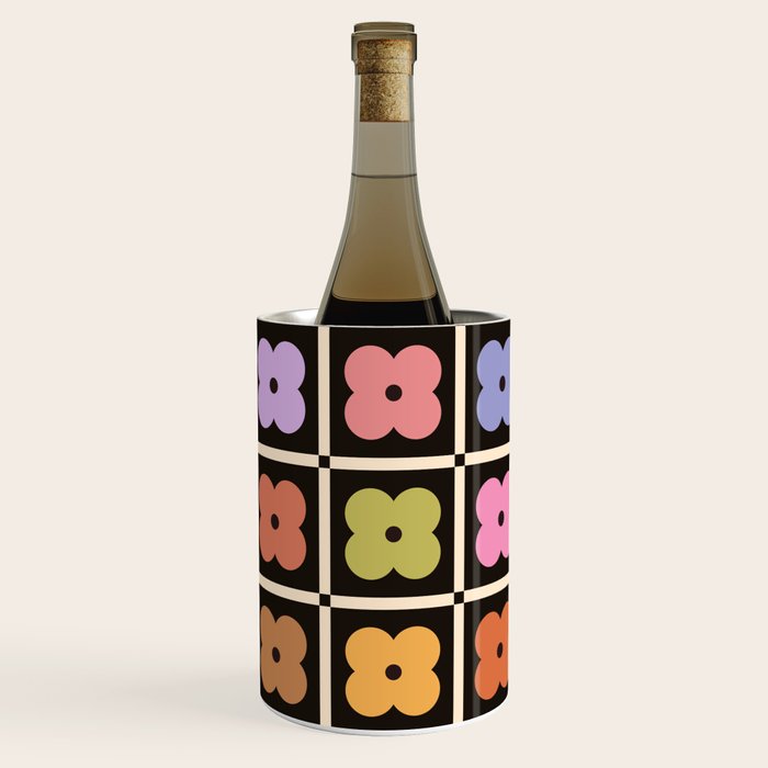Colorful Flowers and Black & White Patchwork Gingham  Wine Chiller Gallery Image 2