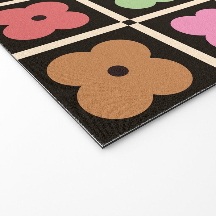 Colorful Flowers and Black & White Patchwork Gingham  Welcome Mat Gallery Image 2