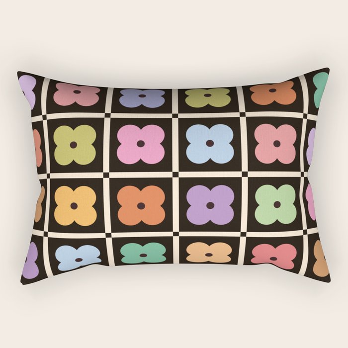 Colorful Flowers and Black & White Patchwork Gingham  Rectangular Pillow Gallery Image 2