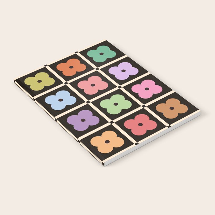Colorful Flowers and Black & White Patchwork Gingham  Notebook Gallery Image 2