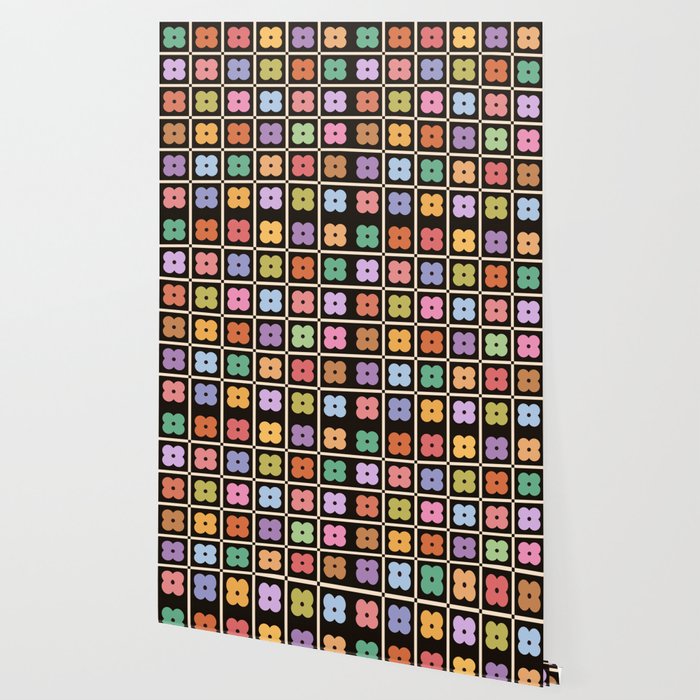 Colorful Flowers and Black & White Patchwork Gingham  Wallpaper Gallery Image 2
