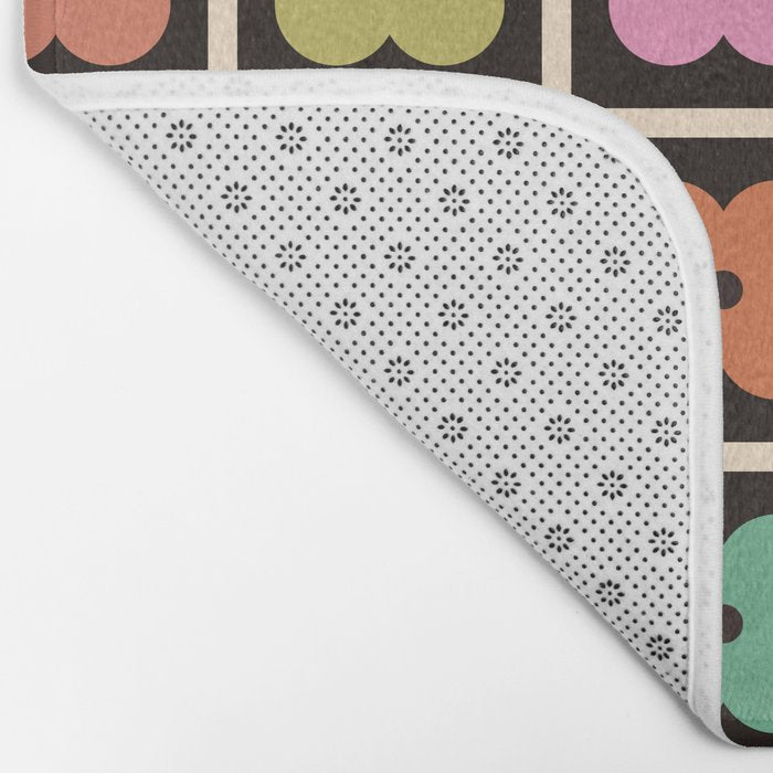 Colorful Flowers and Black & White Patchwork Gingham  Bath Mat Gallery Image 2