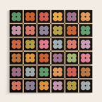 Colorful Flowers and Black & White Patchwork Gingham  Wood Wall Art Gallery Image 1