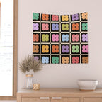 Colorful Flowers and Black & White Patchwork Gingham  Wall Tapestry Gallery Image 2