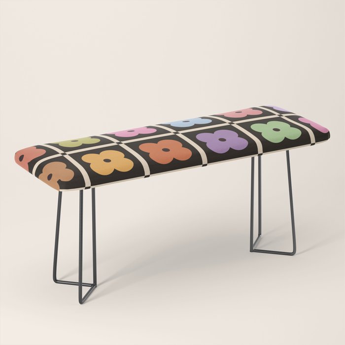 Colorful Flowers and Black & White Patchwork Gingham  Bench Gallery Image 1
