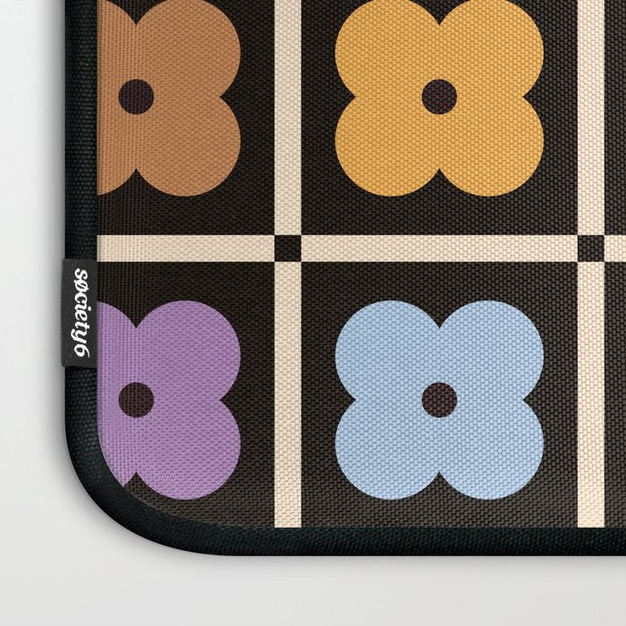 Colorful Flowers and Black & White Patchwork Gingham  Laptop Sleeve Gallery Image 3