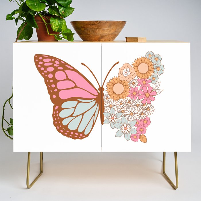 Vintage Floral Butterfly Credenza Gallery Image 1