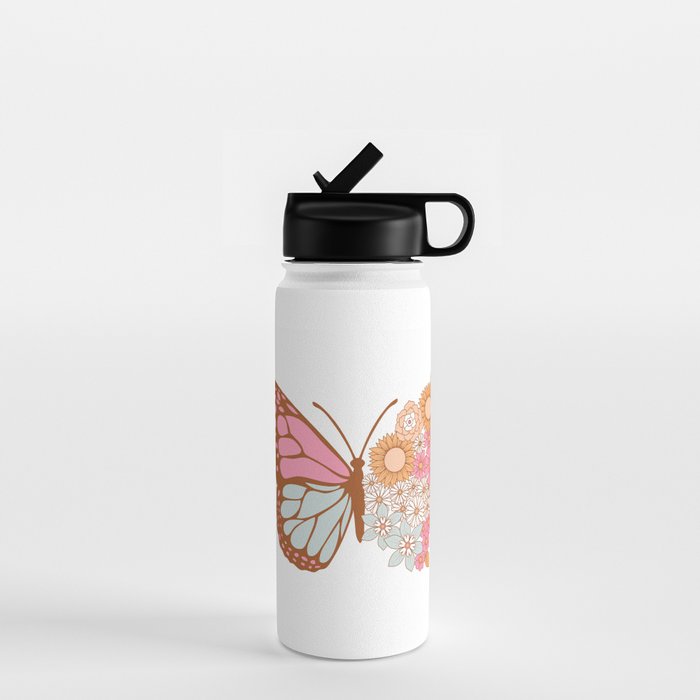 Vintage Floral Butterfly Water Bottle Gallery Image 1