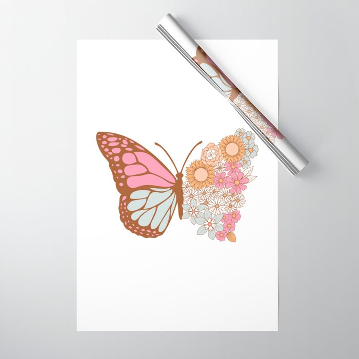 Vintage Floral Butterfly Wrapping Paper Gallery Image 1