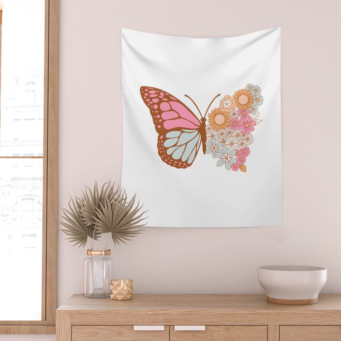 Vintage Floral Butterfly Wall Tapestry Gallery Image 2