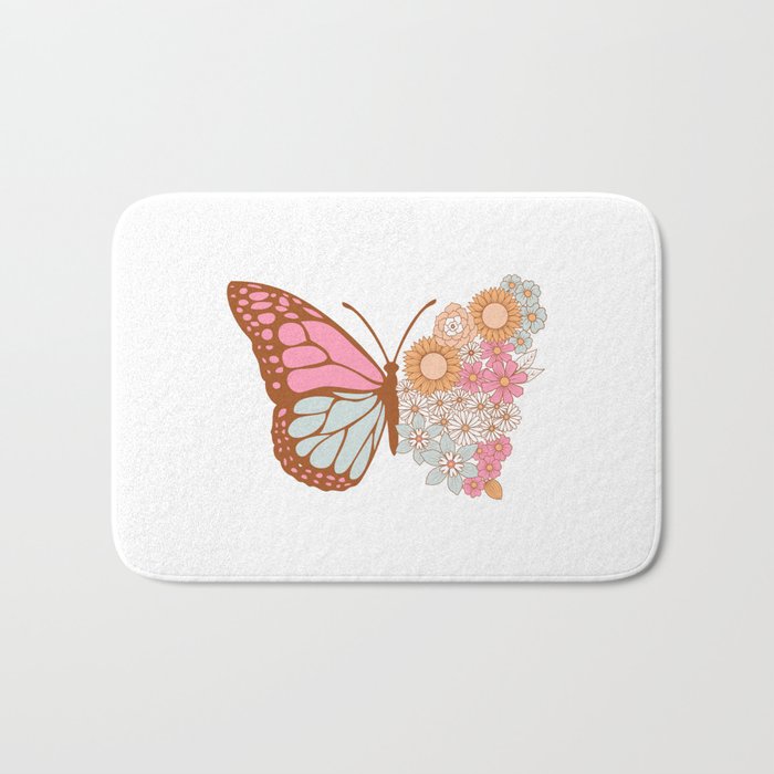 Vintage Floral Butterfly Bath Mat Gallery Image 1