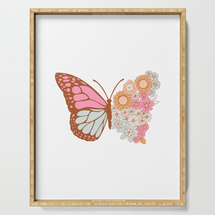 Vintage Floral Butterfly Serving Tray Gallery Image 1