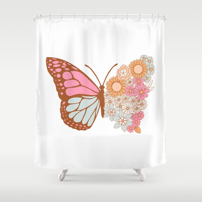 Vintage Floral Butterfly Shower Curtain Gallery Image 1