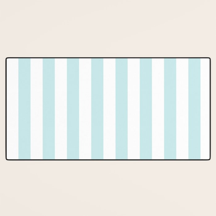 Duck Egg Pale Aqua Blue and White Wide Vertical Cabana Tent Stripe Desk Mat Gallery Image 3