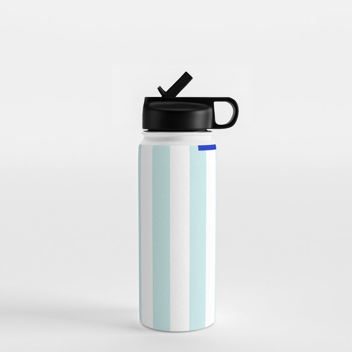 Duck Egg Pale Aqua Blue and White Wide Vertical Cabana Tent Stripe Water Bottle Gallery Image 1