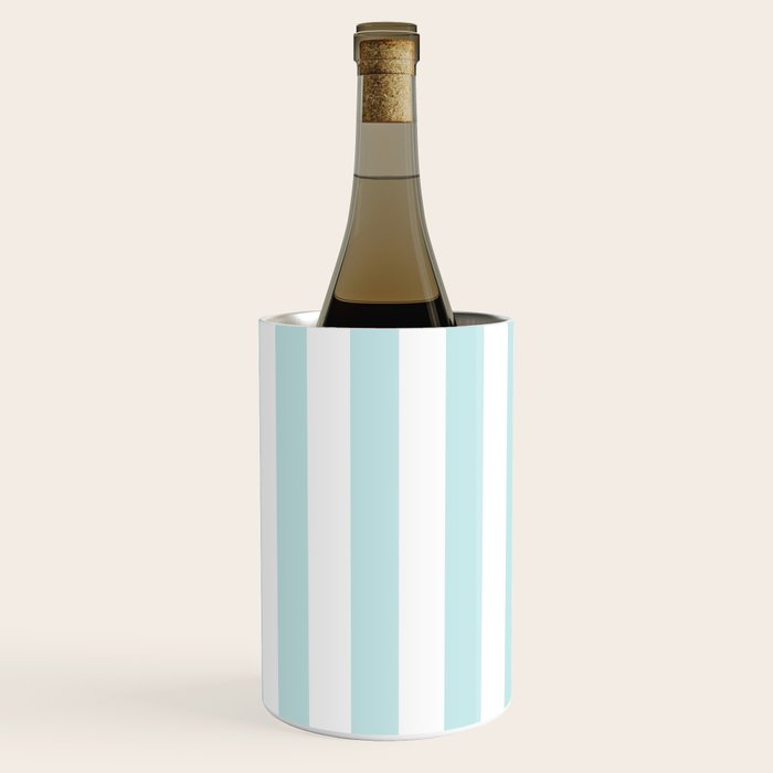 Duck Egg Pale Aqua Blue and White Wide Vertical Cabana Tent Stripe Wine Chiller Gallery Image 2
