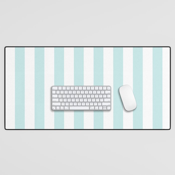 Duck Egg Pale Aqua Blue and White Wide Vertical Cabana Tent Stripe Desk Mat Gallery Image 1