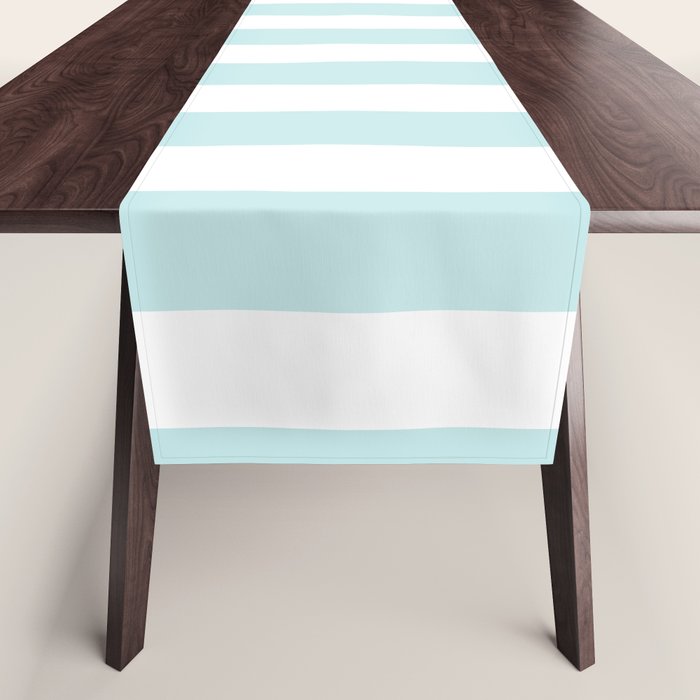 Duck Egg Pale Aqua Blue and White Wide Vertical Cabana Tent Stripe Table Runner Gallery Image 1