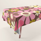 60s 70s Retro Floral Garden Cheerful Flower Pattern in Brown Pink Avocado Tablecloth Gallery Image 1