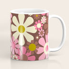 60s 70s Retro Floral Garden Cheerful Flower Pattern in Brown Pink Avocado Coffee Mug Gallery Image 1