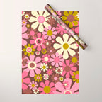 60s 70s Retro Floral Garden Cheerful Flower Pattern in Brown Pink Avocado Wrapping Paper Gallery Image 1