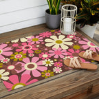 60s 70s Retro Floral Garden Cheerful Flower Pattern in Brown Pink Avocado Outdoor Rug Gallery Image 2