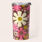 60s 70s Retro Floral Garden Cheerful Flower Pattern in Brown Pink Avocado Travel Mug Gallery Image 2