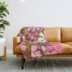 60s 70s Retro Floral Garden Cheerful Flower Pattern in Brown Pink Avocado Throw Blanket Gallery Image 1