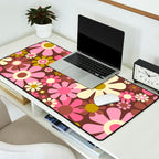 60s 70s Retro Floral Garden Cheerful Flower Pattern in Brown Pink Avocado Desk Mat Gallery Image 2
