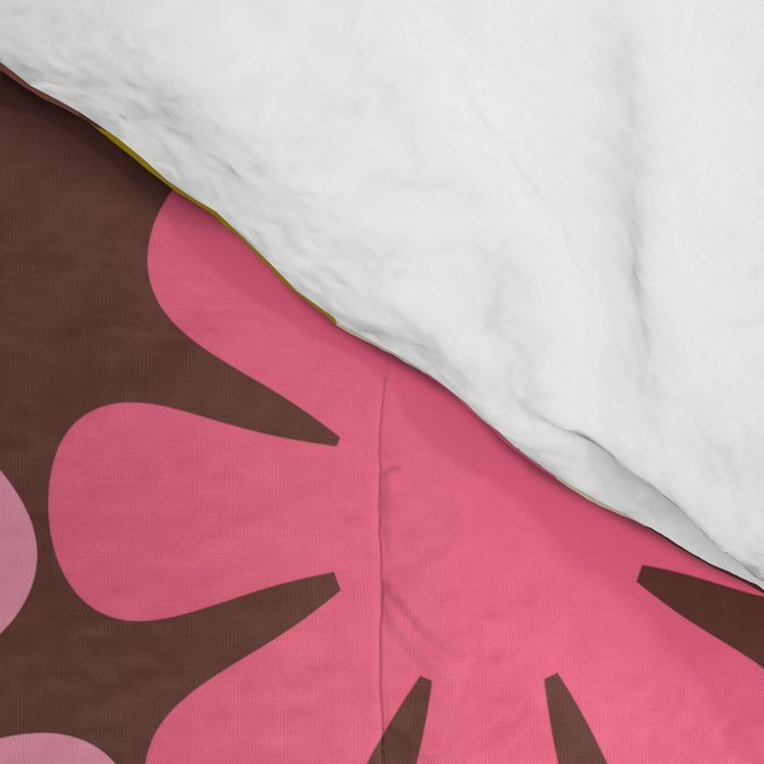 60s 70s Retro Floral Garden Cheerful Flower Pattern in Brown Pink Avocado Comforter Gallery Image 4