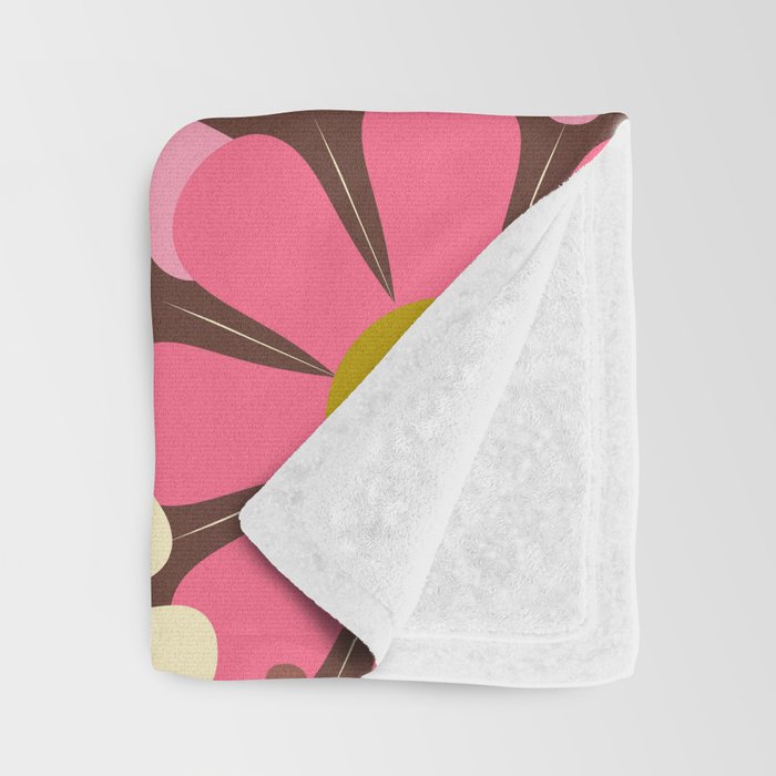 60s 70s Retro Floral Garden Cheerful Flower Pattern in Brown Pink Avocado Throw Blanket Gallery Image 3