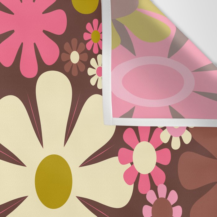 60s 70s Retro Floral Garden Cheerful Flower Pattern in Brown Pink Avocado Wall Tapestry Gallery Image 3