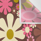 60s 70s Retro Floral Garden Cheerful Flower Pattern in Brown Pink Avocado Wall Tapestry Gallery Image 3