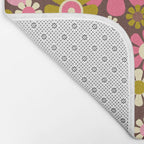 60s 70s Retro Floral Garden Cheerful Flower Pattern in Brown Pink Avocado Bath Mat Gallery Image 2